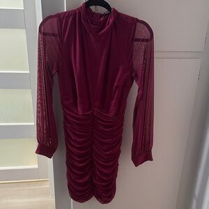 Love By Design Fushia Sheer-Sleeve Ruched Bodycon Dress
